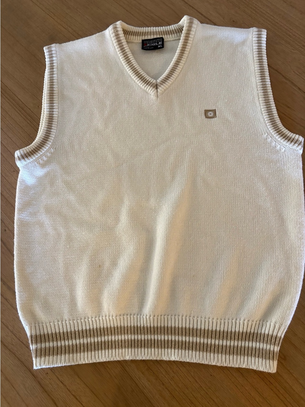 Vintage Southpole Sweater Vest Mens XL Cream Beige Pullover V Neck Preppy Y2K